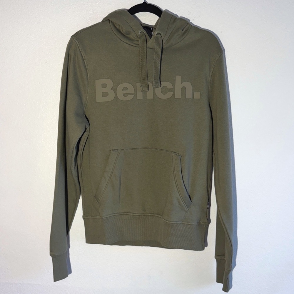 Bench‎ Urbanwear Mens Pullover Hoodie Olive Green Logo Sweatshirt Monochromatic
